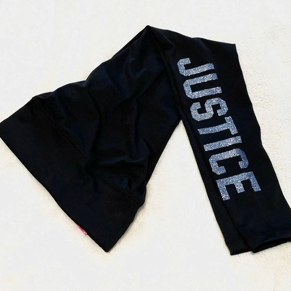 New JUSTICE Ice Blue Glitter Graphic Leggings